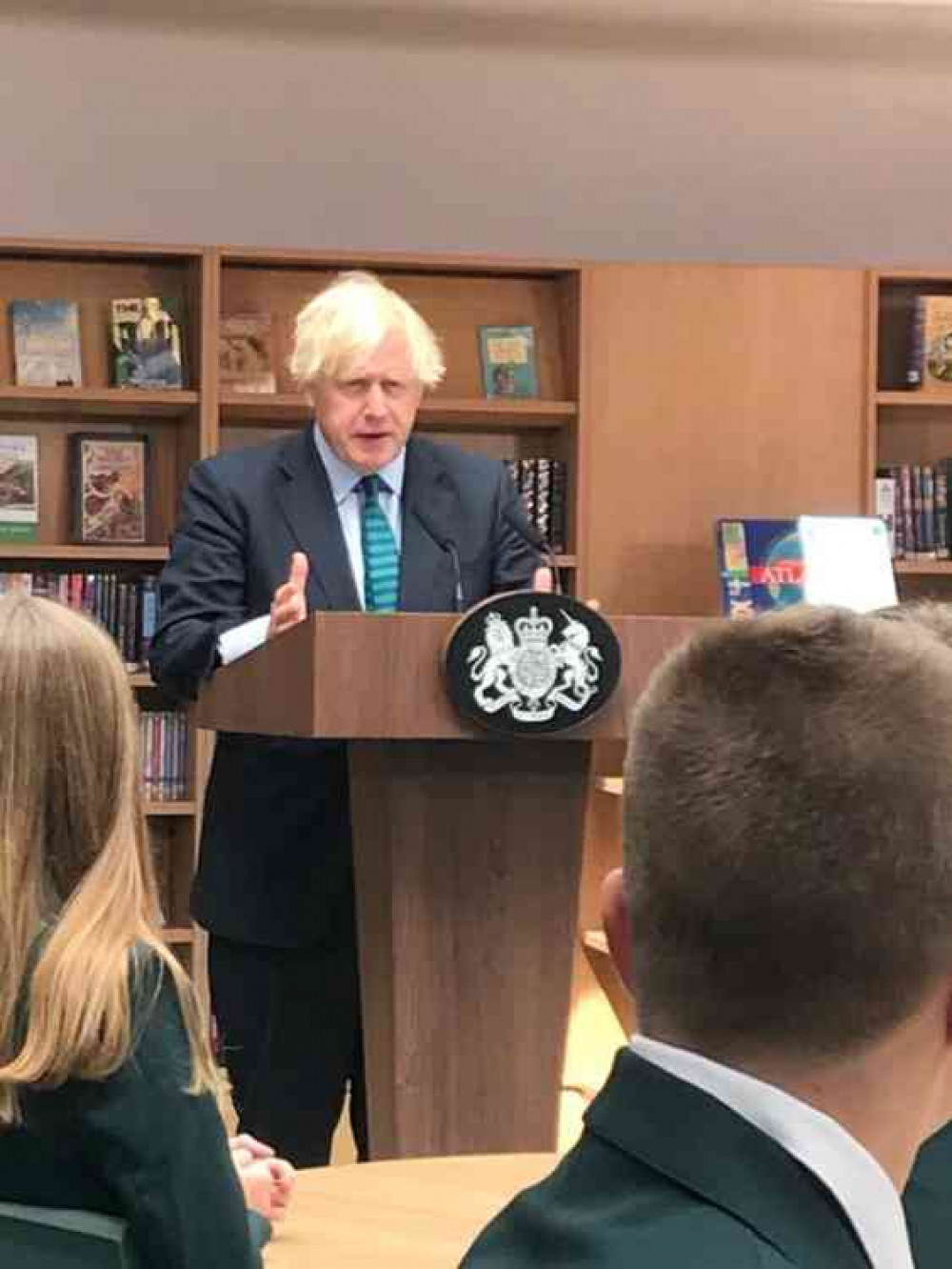 Students gathered in the library to listen to the Prime Minister. Photo: Andrew Bridgen MP