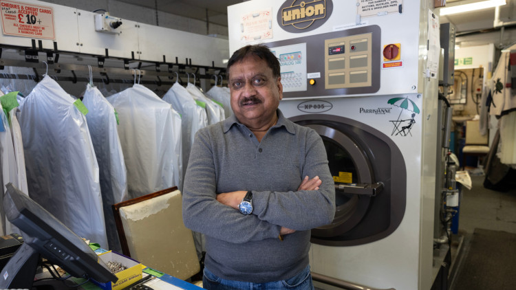 Raj Mudhar, 65, at Pristine Dry Cleaners, in Teddington (credit: Facundo Arrizabalaga/MyLondon).