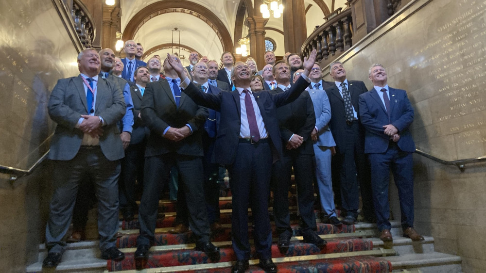 Nigel Farage with Reform councillors at County Buildings in Stafford (image via Jonathan Sutton)