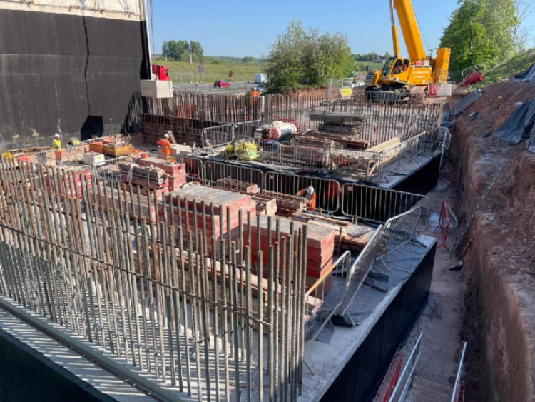 Works continue at the A46 Stoneleigh Junction after resuming in January (image via Warwickshire County Council)