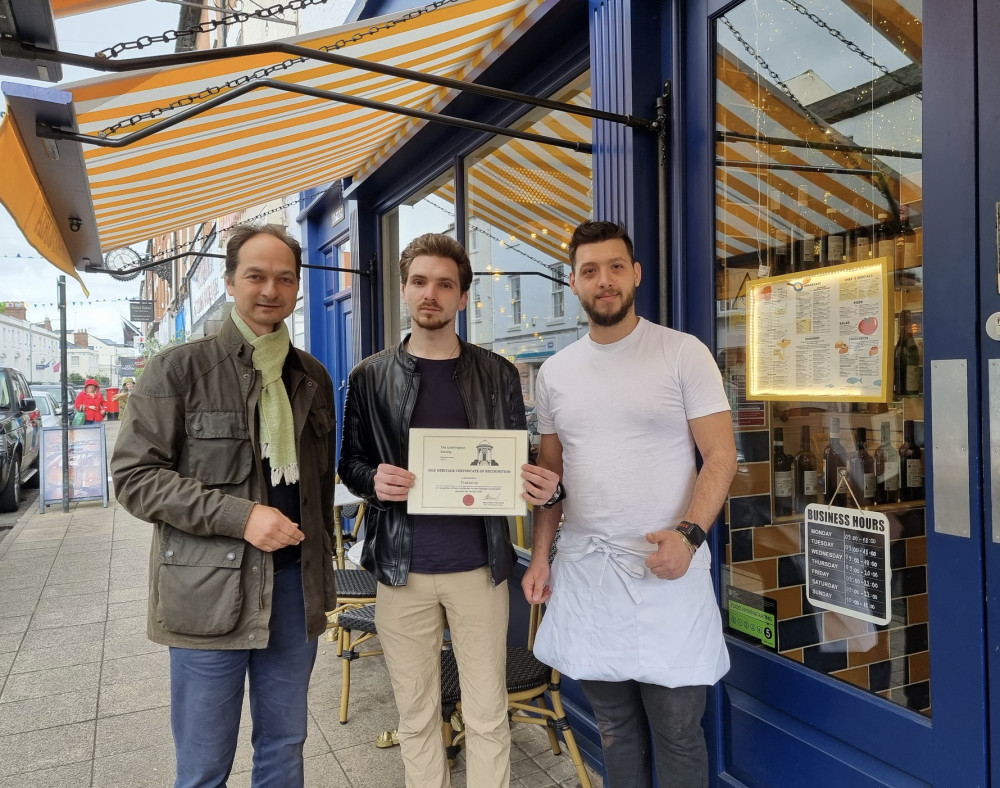 Trattoria on Regent Street, Leamington, wins a Heritage Certificate for its transformation (image via The Leamington Society)