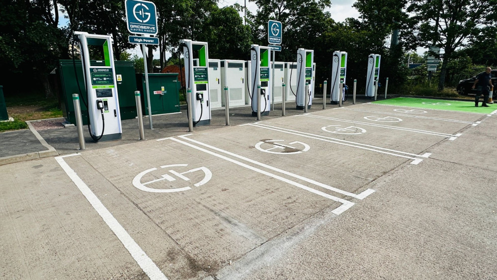 Six new electric charging points have gone in at Sandbach North services on the M6 between Junctions 16 and 17. (Photo: Roadchef) 