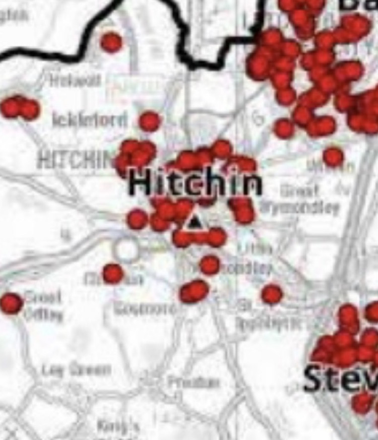 Map of Hertfordshire fires 