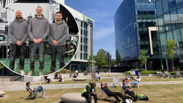 Feeling the heat in Stockport? Fortunately the Novehat team (top left) are here to help (Images - main: Nub News / inset: Novaheat)