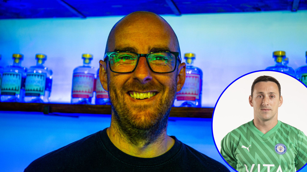 Paul Sharrocks of Stockport Gin, and recently-retired Stockport County goalkeeper Ben Hinchliffe (Images - main: Ian Burke / inset: MGPetch, Wikimedia Commons)