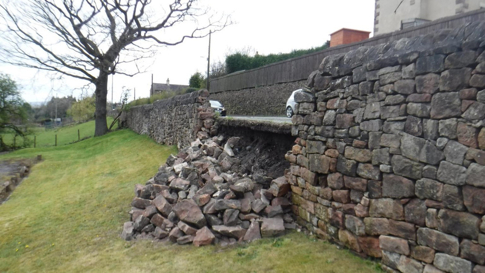 The dry-stone wall in Wetley Rocks collapsed last month (image via Staffordshire County Council)