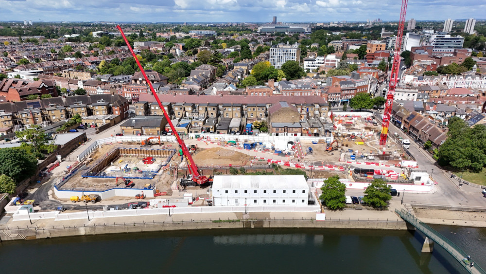 Two cranes have been installed at the Twickenham Riverside redevelopment as the next phase of works begin (credit: Richmond Council).