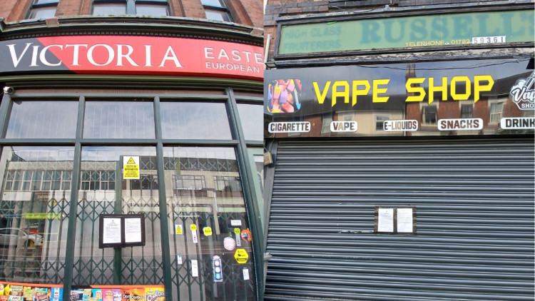 Longton Drinks Limited Vape Shop and Victoria Eastern European Food have been issued with closure orders (images via Stoke-on-Trent City Council)