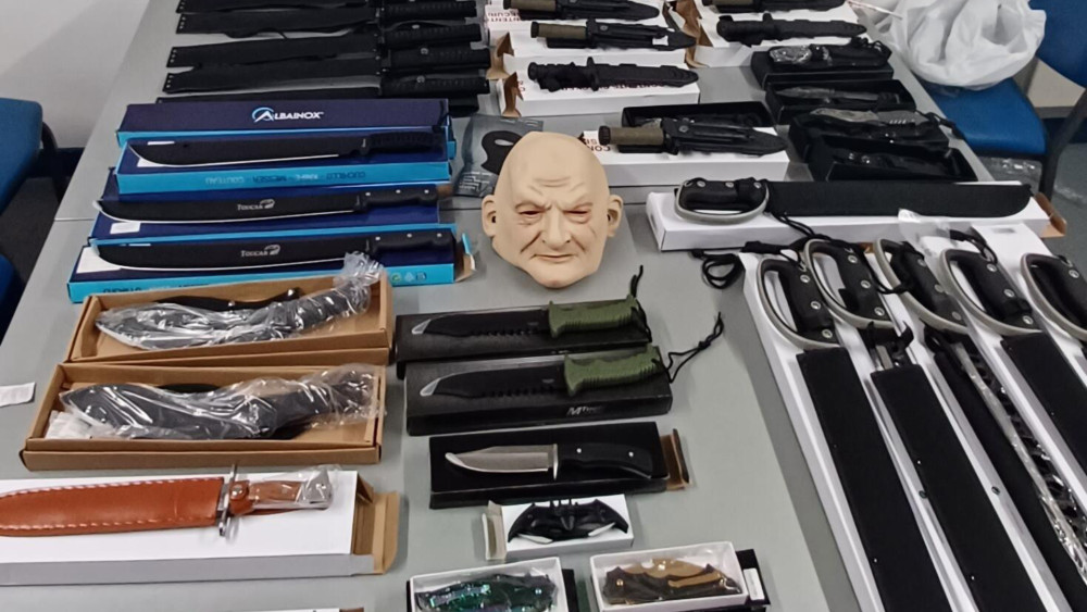 More than 40 dangerous blades were found during a police stop check on the M6 motorway (Credit: Cheshire Police)
