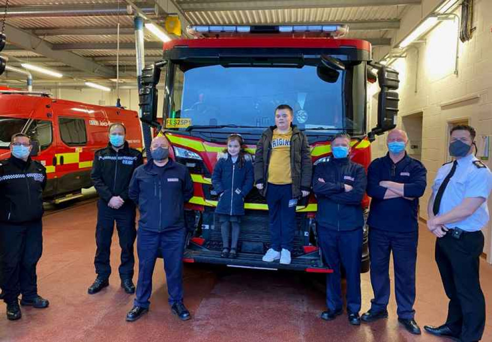 Kai and his sister met staff at Coalville Fire Station