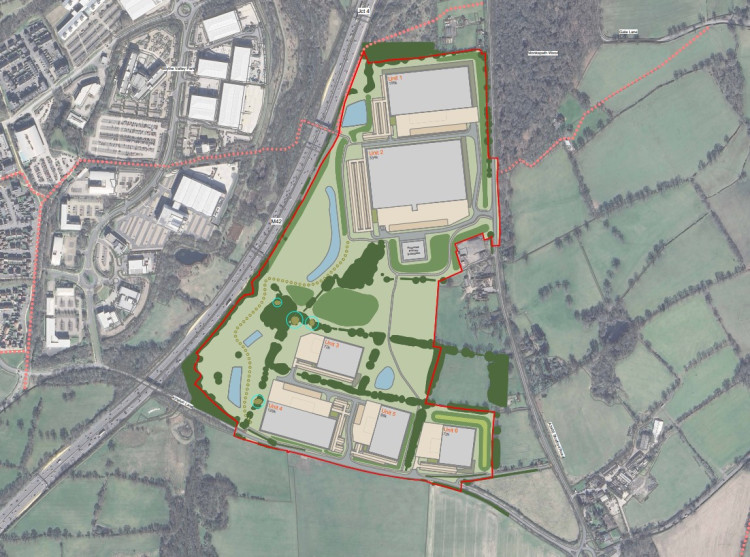 The new business park would be built near the M42 (image via planning application)