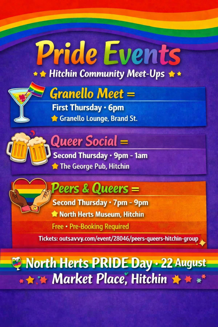 Monthly PRIDE events in Hitchin 