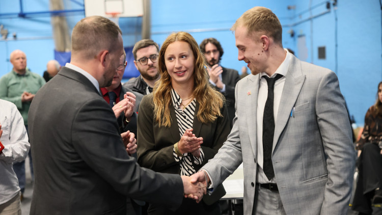 Councillor Olivia Westcott (formerly Wozny) with fellow Reform UK councillors Jonathan Gullis and Charlie Clarke (image via Pete Stonier/The Sentinel)