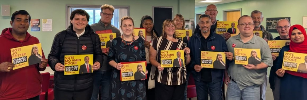 Labour members including MP Jen Craft and Cllr AAron Green gathered to mark the selection of candidates Jo Potter and Amin Hoque.