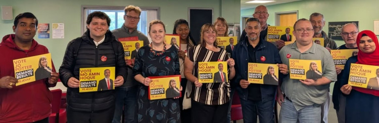 Labour members including MP Jen Craft and Cllr AAron Green gathered to mark the selection of candidates Jo Potter and Amin Hoque.