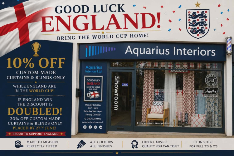 Aquarius Interiors says 'good luck England!' (Image supplied)