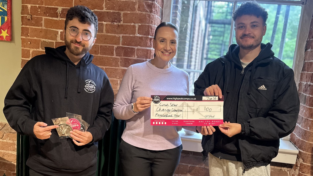 Alex Greensmith and Lewis Moore of High Peak Comps with Kelly Bundred from Circus Starr Congleton (Image - High Peak Comps) 