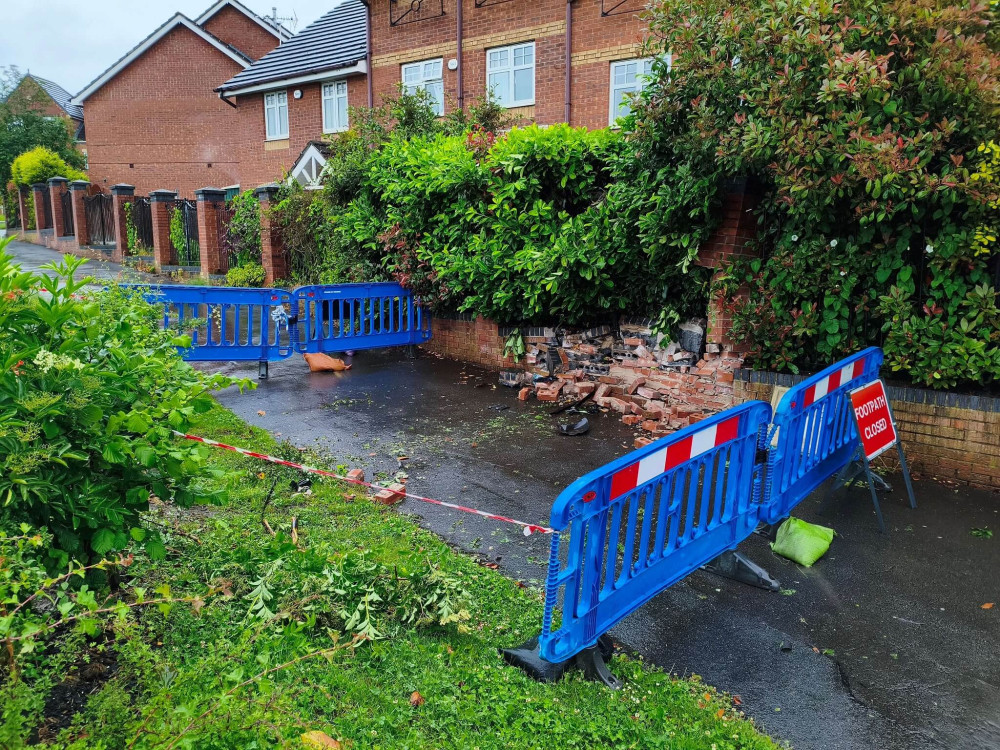On Sunday 7 June, a vehicle crashed into wall on Minshull New Road, near the Rolls Avenue junction (Photo: Supplied).