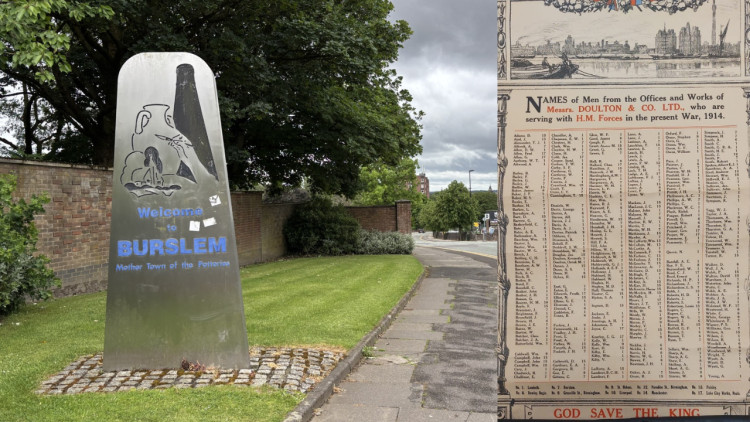 The Kilngate Memorial will be installed in central Burslem (left image via Nub News, right image via Stoke-on-Trent City Council)