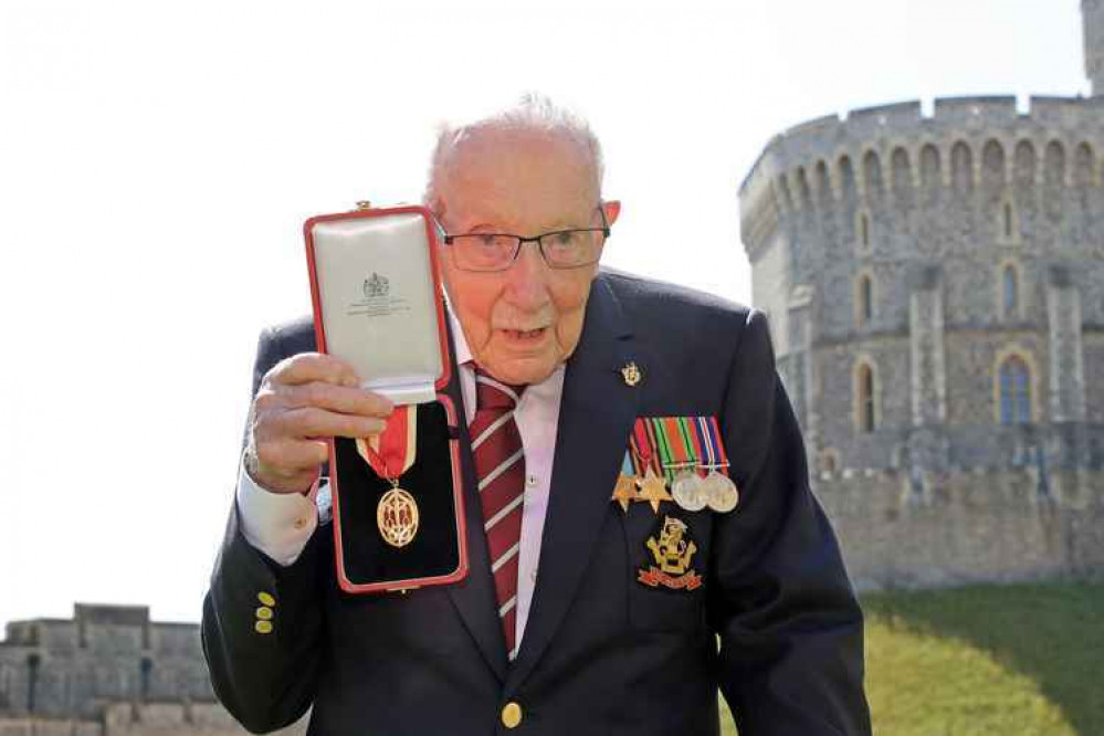 Captain Sir Tom Moore was knighted by the Queen last year