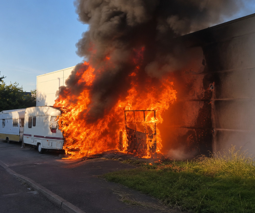 Two caravans were deliberately set alight near Wirral Park Road, prompting a five-engine response. ((LL/DILY))