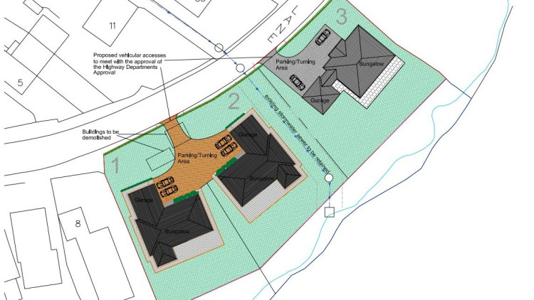 Plans for three bungalows on land off Brookhouse Lane, Bucknall (image via planning application)