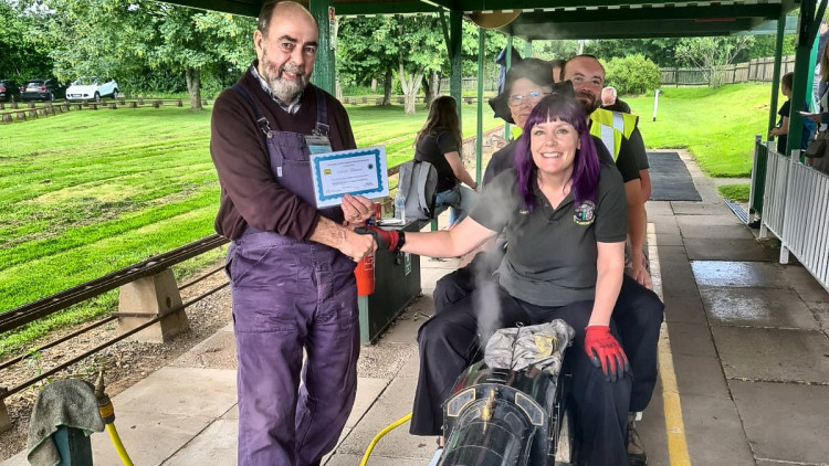 Laura Brown has become the first female member of the South Cheshire Model Engineering Society to qualify as a steam locomotive driver (Photo: Jonathan White).