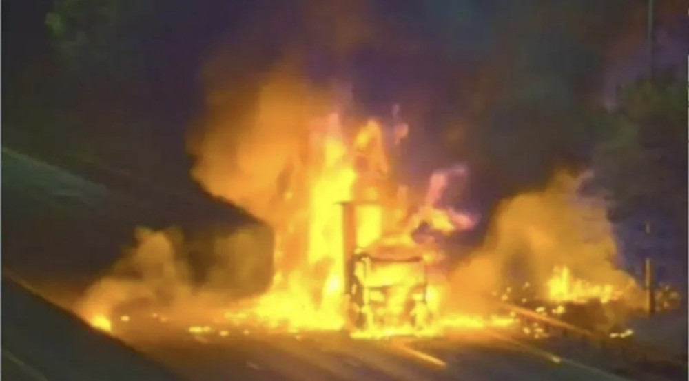National Highways released this picture of the blazing lorry. 