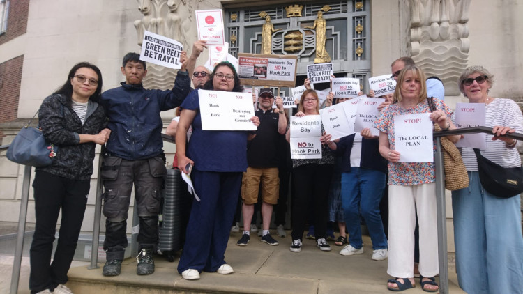 Residents staged a protest over the Local Plan process outside Kingston's Guildhall on June 16. (Credit: Simon Illsley)