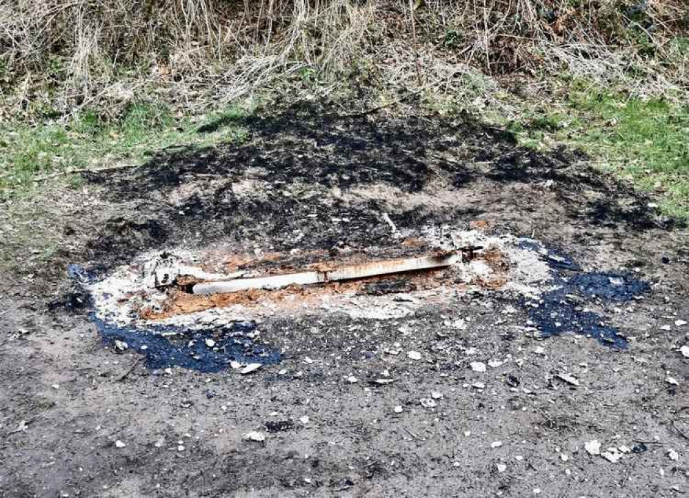 Fire destroyed the bench in Thringstone after an arson attack. Photo courtesy of The Friends of Thringstone