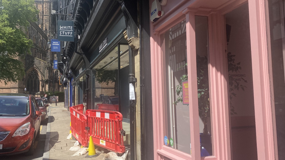 Barriers remain in place outside White Stuff on St Werburgh Street (Nub News)