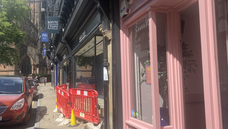 Barriers remain in place outside White Stuff on St Werburgh Street (Nub News)