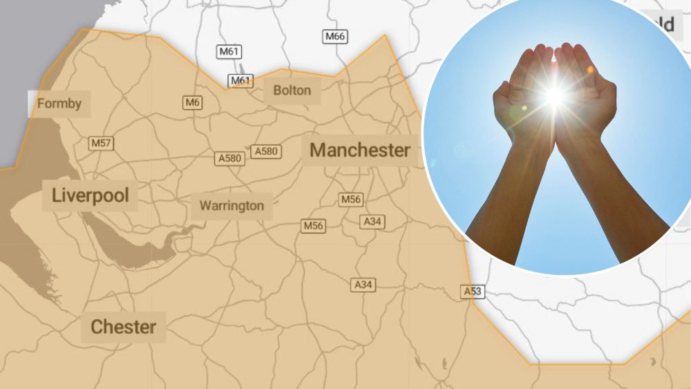 The Met Office's amber weather warning has been extended and now covers Cheshire (Credit: Met Office/Canva)