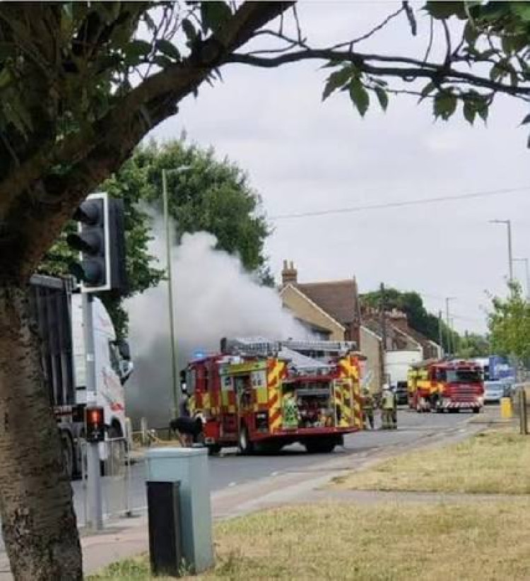 Lorry on fire on Grove Road in 2022