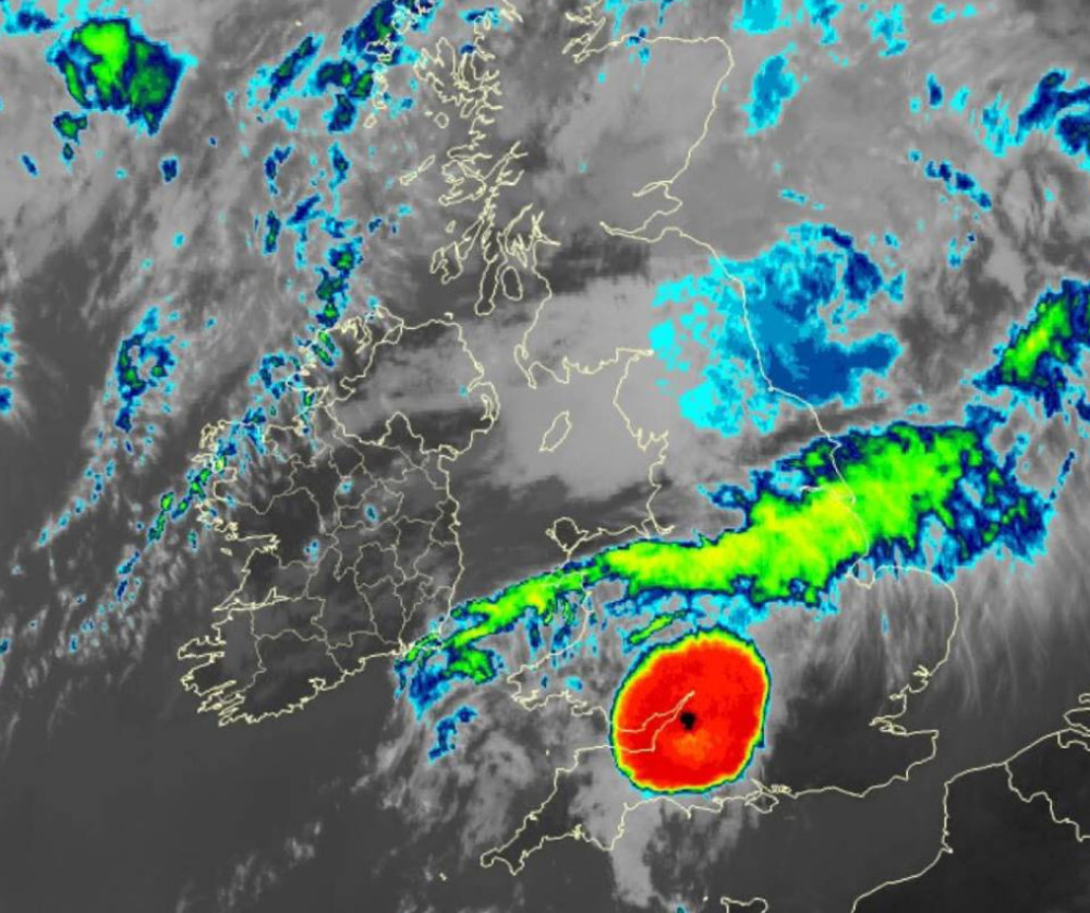 More than 29,000 lightning strikes were recorded across England as heavy rain, thunder and flash flooding hit parts of the West Country.
