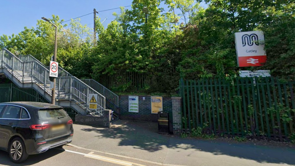 A person has been pronounced dead at Gatley Railway Station - rail delays between Piccadilly and Manchester Airport are expected until 3pm (Image - Google Maps)