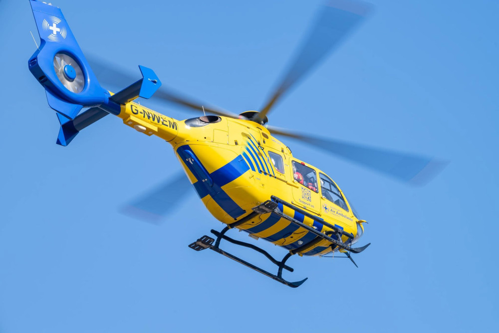 An air ambulance landed in Milton Park, Alsager today for a medical emergency. (Photo: Nub News)  