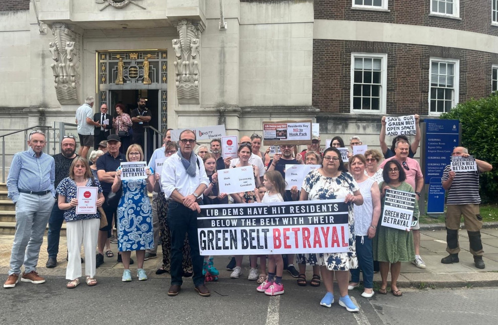 Residents staged a protest outside Kingston's Guildhall before the meeting on June 22. (Credit: Gia Borg-Darcy)