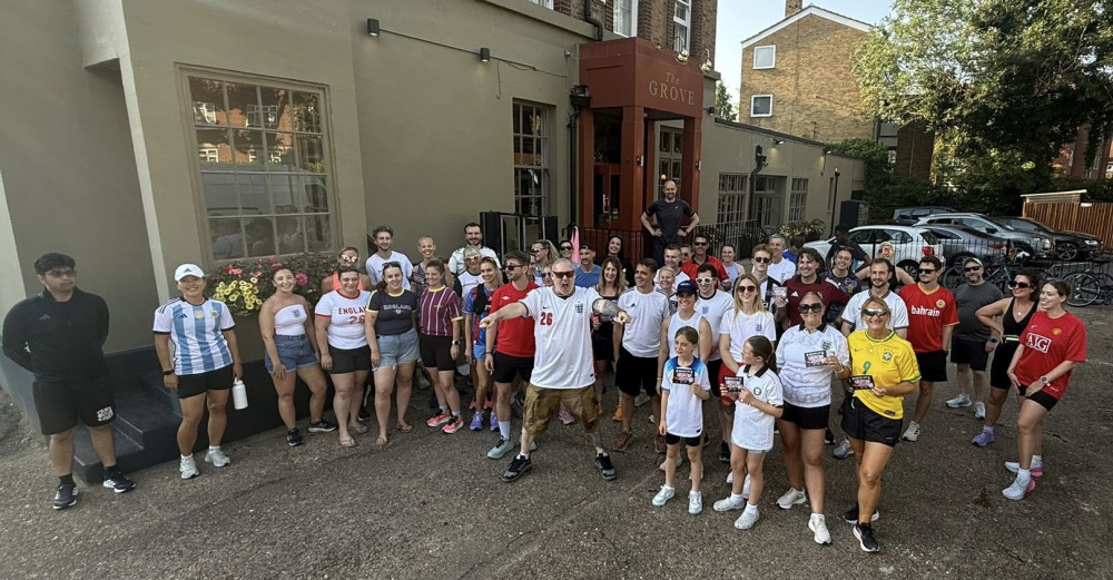 Fenton Gee of Bassline Lions with The Pub Run Club outside The Grove pub in Surbiton (Image supplied)