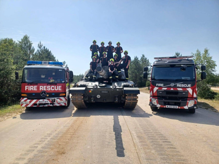 lastonbury firefighters took part in Exercise Armoured Rescue 2026 at Bovington as part of specialist heavy rescue training. (FB/GFS)