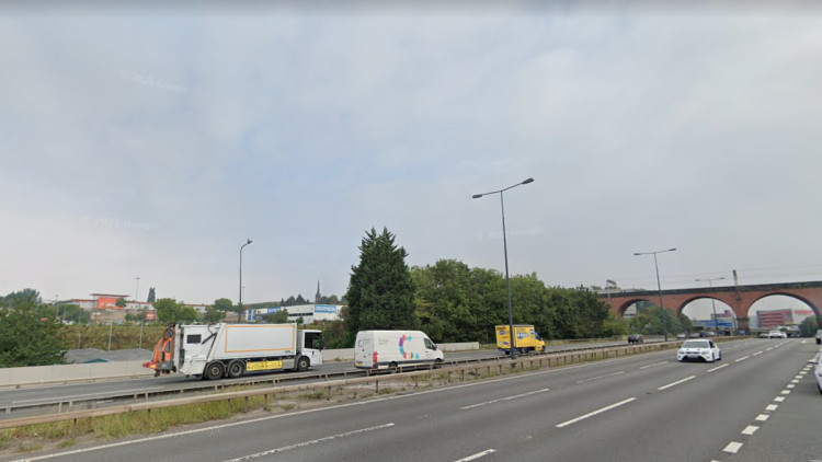 Three cars were left with smashed windscreens, after bricks and stones were reportedly dropped from a bridge over the M60 near Junction 1 (Image - Google Maps)
