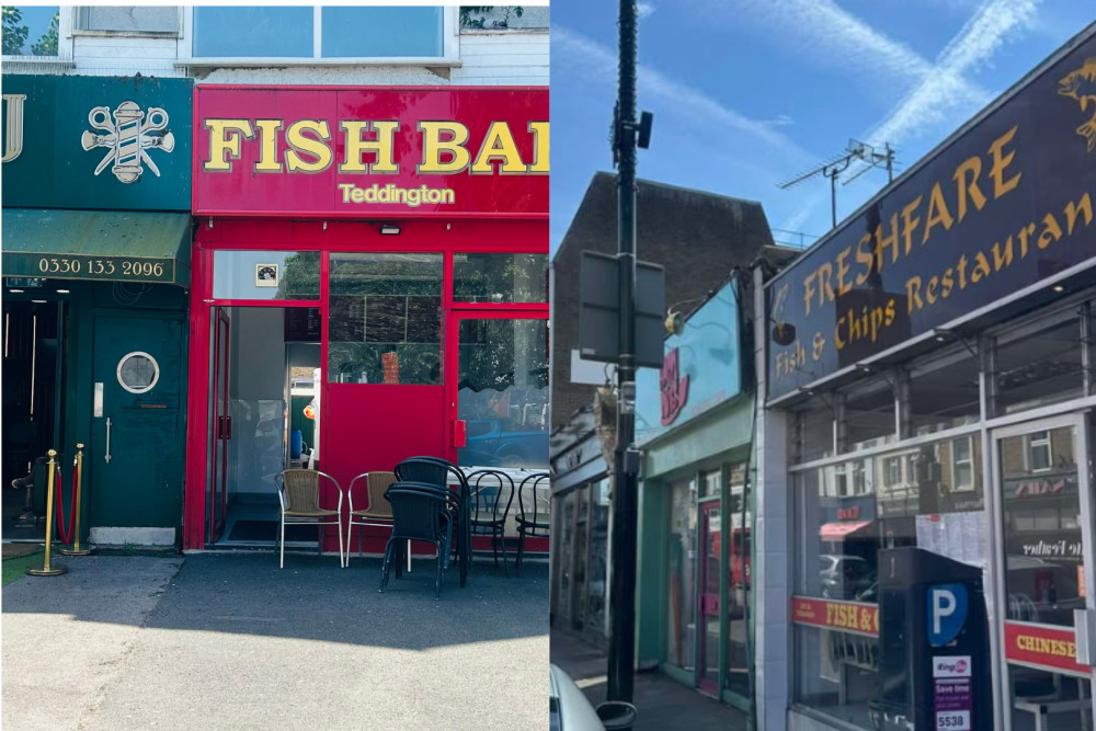 Fish Bar Teddington (L) has relocated to Broad Street as part of a new collaboration with Fresh Fare Chinese restaurant (R) (CRedit: Tilly O'Brien/Leona Aboraa)