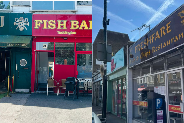 Fish Bar Teddington (L) has relocated to Broad Street as part of a new collaboration with Fresh Fare Chinese restaurant (R) (CRedit: Tilly O'Brien/Leona Aboraa)