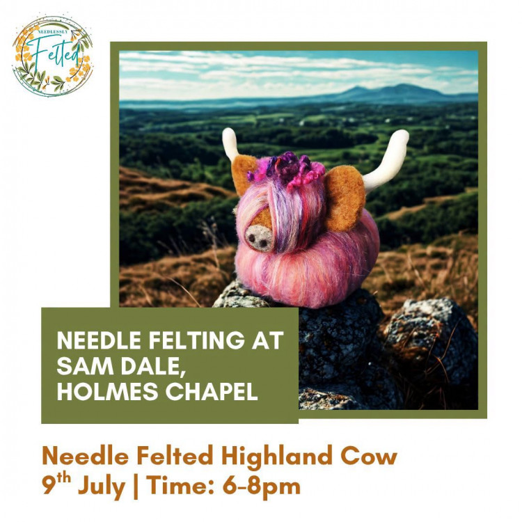 Needle Felted Highland Cow at Sam Dale, Holmes Chapel