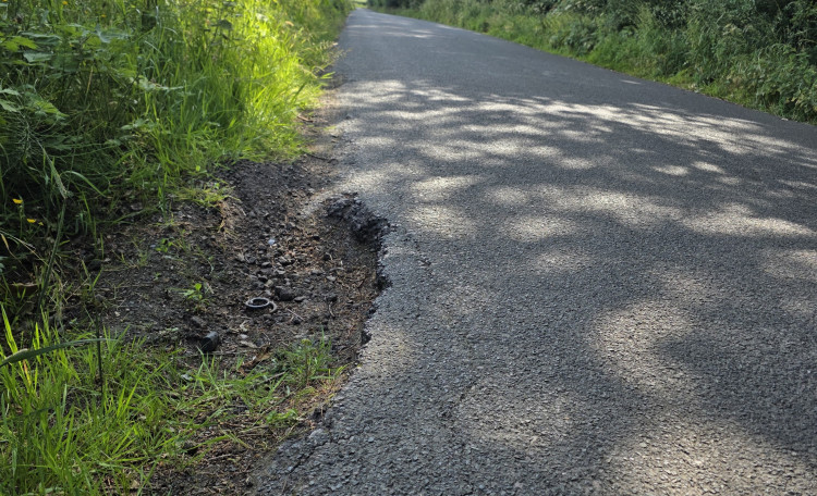 The pothole that Mr Bowen hit on Bosworth Road, Osbaston (image by Lewis Bowen)