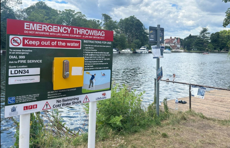 The London Fire Brigade has installed throw bags at the new designated Thames swimming area in Kingston (Credit: LFB Kingston)