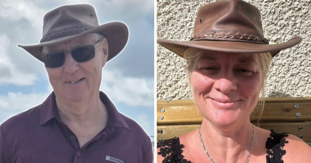 Rachel White is pictured wearing the hat which she thought had gone forever. On the left is her late father wearing the cherished hat. (Photos: Rachel White/St Luke's Hospice)  