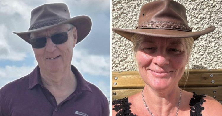 Rachel White is pictured wearing the hat which she thought had gone forever. On the left is her late father wearing the cherished hat. (Photos: Rachel White/St Luke's Hospice)  