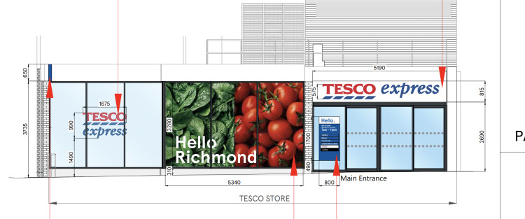 An artist impression of what the Tesco Express store on The Quadrant could look like (credit: Planning application).