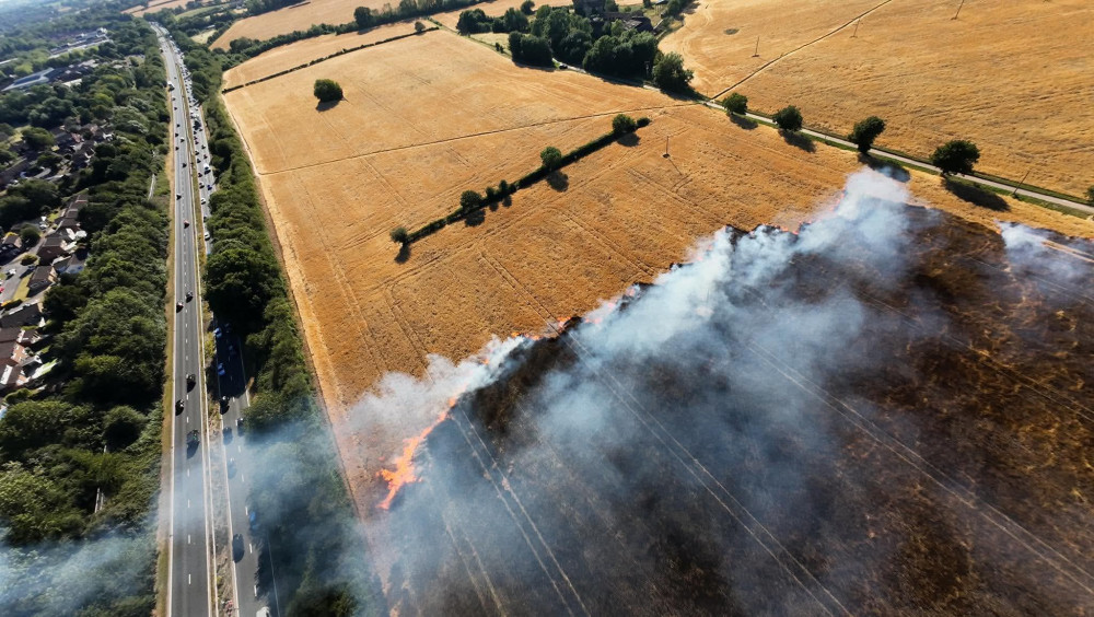 The fire in the field next to the A46 (image by Alex Harvey)